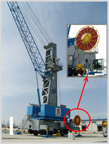 Harbor hub crane power supply cable reel