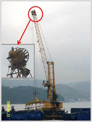Harbor hub crane Vertical cable reel
